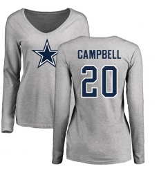 NFL Women's Nike Dallas Cowboys #20 Ibraheim Campbell Ash Name & Number Logo Slim Fit Long Sleeve T-Shirt