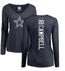 NFL Women's Nike Dallas Cowboys #20 Ibraheim Campbell Navy Blue Backer Slim Fit Long Sleeve T-Shirt