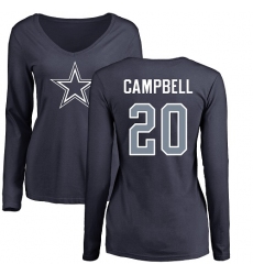 NFL Women's Nike Dallas Cowboys #20 Ibraheim Campbell Navy Blue Name & Number Logo Slim Fit Long Sleeve T-Shirt