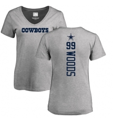 NFL Women's Nike Dallas Cowboys #99 Antwaun Woods Ash Backer V-Neck T-Shirt