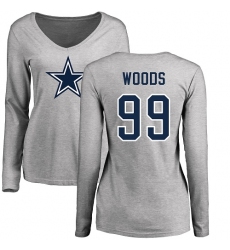 NFL Women's Nike Dallas Cowboys #99 Antwaun Woods Ash Name & Number Logo Slim Fit Long Sleeve T-Shirt