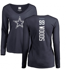 NFL Women's Nike Dallas Cowboys #99 Antwaun Woods Navy Blue Backer Slim Fit Long Sleeve T-Shirt