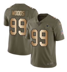 Youth Nike Dallas Cowboys #99 Antwaun Woods Limited Olive Gold 2017 Salute to Service NFL Jersey