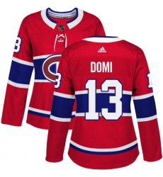 Women's Adidas Montreal Canadiens #13 Max Domi Authentic Red Home NHL Jersey
