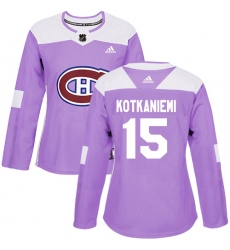 Women's Adidas Montreal Canadiens #15 Jesperi Kotkaniemi Authentic Purple Fights Cancer Practice NHL Jersey