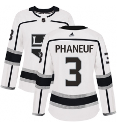Women's Adidas Los Angeles Kings #3 Dion Phaneuf Authentic White Away NHL Jersey