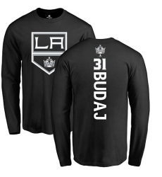 NHL Adidas Los Angeles Kings #31 Peter Budaj Black Backer Long Sleeve T-Shirt
