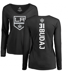 NHL Women's Adidas Los Angeles Kings #31 Peter Budaj Black Backer Long Sleeve T-Shirt