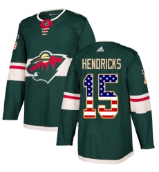 Men's Adidas Minnesota Wild #15 Matt Hendricks Authentic Green USA Flag Fashion NHL Jersey