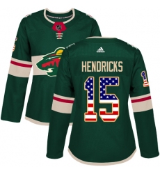 Women's Adidas Minnesota Wild #15 Matt Hendricks Authentic Green USA Flag Fashion NHL Jersey