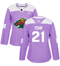 Women's Adidas Minnesota Wild #21 Eric Fehr Authentic Purple Fights Cancer Practice NHL Jersey