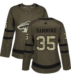 Women's Adidas Minnesota Wild #35 Andrew Hammond Authentic Green Salute to Service NHL Jersey