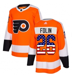Men's Adidas Philadelphia Flyers #26 Christian Folin Authentic Orange USA Flag Fashion NHL Jersey