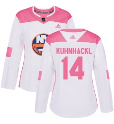 Women's Adidas New York Islanders #14 Tom Kuhnhackl Authentic White Pink Fashion NHL Jersey