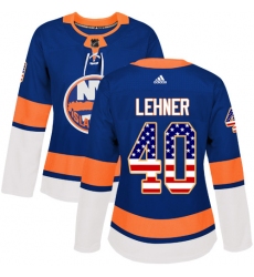 Women's Adidas New York Islanders #40 Robin Lehner Authentic Royal Blue USA Flag Fashion NHL Jersey