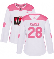 Women's Adidas Ottawa Senators #28 Paul Carey Authentic White Pink Fashion NHL Jersey