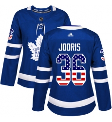 Women's Adidas Toronto Maple Leafs #36 Josh Jooris Authentic Royal Blue USA Flag Fashion NHL Jersey