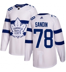 Men's Adidas Toronto Maple Leafs #78 Rasmus Sandin Authentic White 2018 Stadium Series NHL Jersey