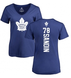 NHL Women's Adidas Toronto Maple Leafs #78 Rasmus Sandin Royal Blue Backer T-Shirt