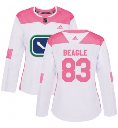 Women's Adidas Vancouver Canucks #83 Jay Beagle Authentic White Pink Fashion NHL Jersey