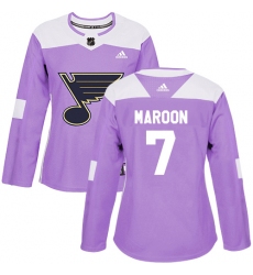 Women's Adidas St. Louis Blues #7 Patrick Maroon Authentic Purple Fights Cancer Practice NHL Jersey
