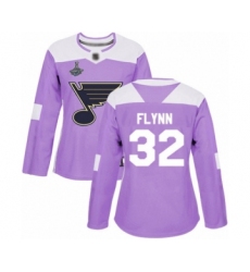 Women's St. Louis Blues #32 Brian Flynn Authentic Purple Fights Cancer Practice 2019 Stanley Cup Champions Hockey Jersey