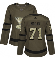 Women's Adidas St. Louis Blues #71 Jordan Nolan Authentic Green Salute to Service NHL Jersey
