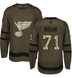 Youth Adidas St. Louis Blues #71 Jordan Nolan Authentic Green Salute to Service NHL Jersey
