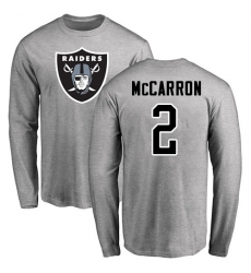 NFL Nike Oakland Raiders #2 AJ McCarron Ash Name & Number Logo Long Sleeve T-Shirt