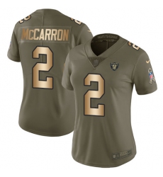 Women's Nike Oakland Raiders #2 AJ McCarron Limited Olive Gold 2017 Salute to Service NFL Jersey