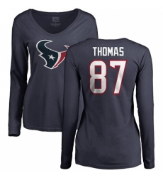 NFL Women's Nike Houston Texans #87 Demaryius Thomas Navy Blue Name & Number Logo Long Sleeve T-Shirt