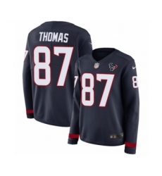 Women's Nike Houston Texans #87 Demaryius Thomas Limited Navy Blue Therma Long Sleeve NFL Jersey