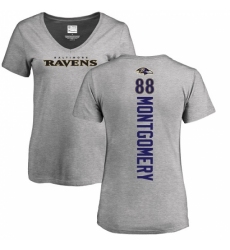NFL Women's Nike Baltimore Ravens #88 Ty Montgomery Ash Backer V-Neck T-Shirt