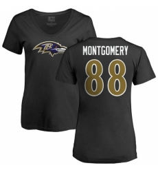 NFL Women's Nike Baltimore Ravens #88 Ty Montgomery Black Name & Number Logo T-Shirt