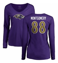 NFL Women's Nike Baltimore Ravens #88 Ty Montgomery Purple Name & Number Logo Long Sleeve T-Shirt