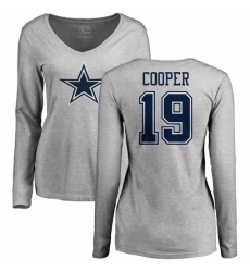 NFL Women's Nike Dallas Cowboys #19 Amari Cooper Ash Name & Number Logo Slim Fit Long Sleeve T-Shirt