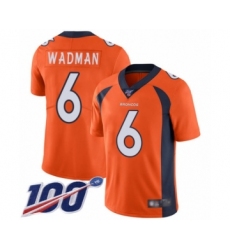 Men's Denver Broncos #6 Colby Wadman Orange Team Color Vapor Untouchable Limited Player 100th Season Football Jersey