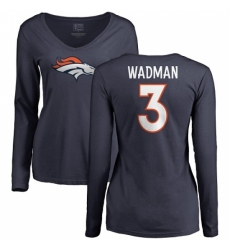 NFL Women's Nike Denver Broncos #3 Colby Wadman Navy Blue Name & Number Logo Long Sleeve T-Shirt