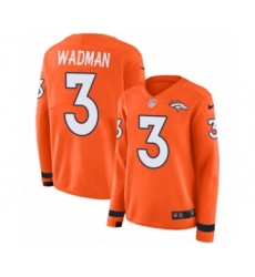 Women's Nike Denver Broncos #3 Colby Wadman Limited Orange Therma Long Sleeve NFL Jersey