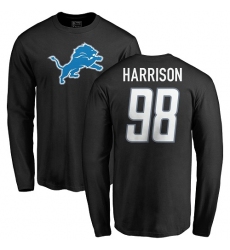 NFL Nike Detroit Lions #98 Damon Harrison Black Name & Number Logo Long Sleeve T-Shirt