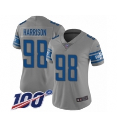 Women's Detroit Lions #98 Damon Harrison Limited Gray Inverted Legend 100th Season Football Jersey