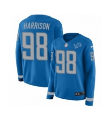 Women's Nike Detroit Lions #98 Damon Harrison Limited Blue Therma Long Sleeve NFL Jersey