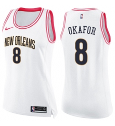 Women's Nike New Orleans Pelicans #8 Jahlil Okafor Swingman White Pink Fashion NBA Jersey