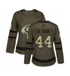 Women's Adidas Carolina Hurricanes #44 Calvin De Haan Authentic Green Salute to Service NHL Jersey