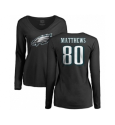 Women's Nike Philadelphia Eagles #80 Jordan Matthews Black Name & Number Logo Slim Fit Long Sleeve T-Shirt.