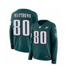 Women's Nike Philadelphia Eagles #80 Jordan Matthews Limited Green Therma Long Sleeve NFL Jersey