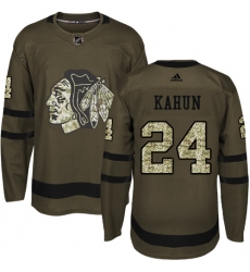 Men's Adidas Chicago Blackhawks #24 Dominik Kahun Green Salute to Service Stitched NHL Jersey
