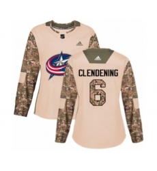 Women's Adidas Columbus Blue Jackets #6 Adam Clendening Authentic Camo Veterans Day Practice NHL Jersey