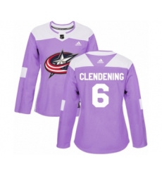 Women's Adidas Columbus Blue Jackets #6 Adam Clendening Authentic Purple Fights Cancer Practice NHL Jersey