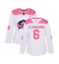 Women's Adidas Columbus Blue Jackets #6 Adam Clendening Authentic White Pink Fashion NHL Jersey